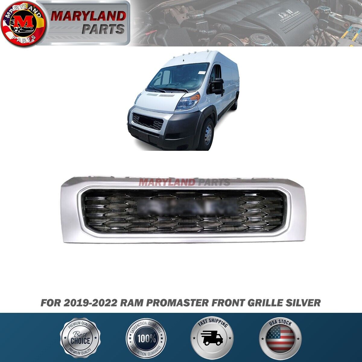 For 2019-2022 RAM Promaster Front Grille Silver