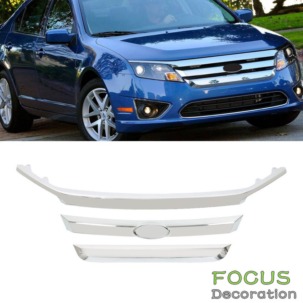 For 2010-2012 Ford Fusion Front Upper Grille Chrome Grill Molding Trim 3Pcs Kit