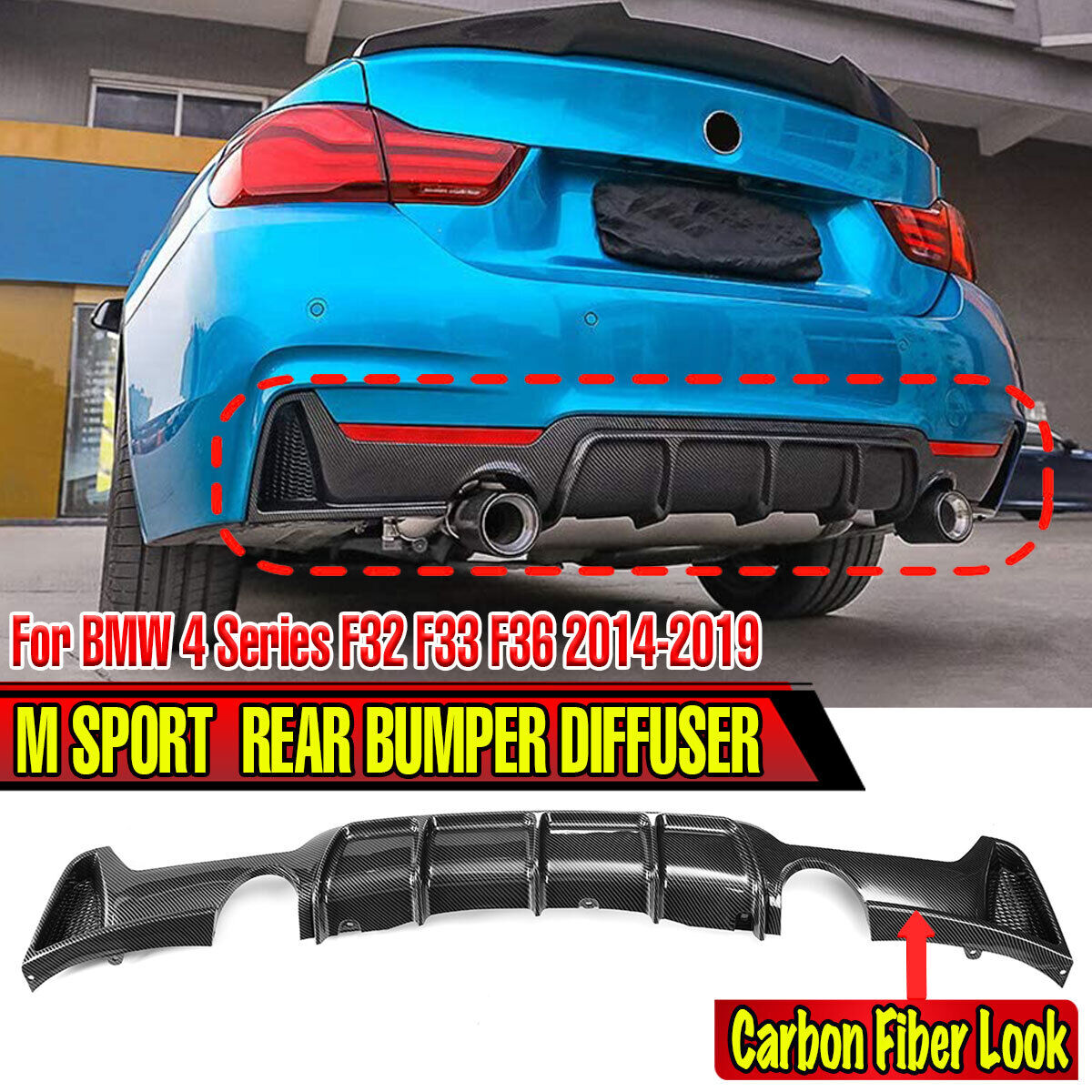 Carbon Fiber Rear Diffuser Lip For BMW F32 F33 F36 428i 435i M Sport 2014-2020