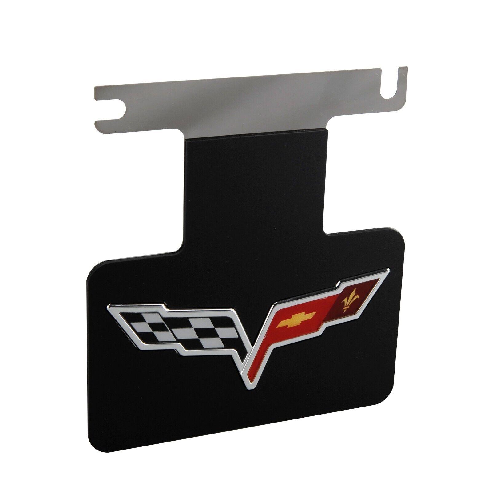 Black Steel Exhaust Filler Plate w/ Crossed Flags Emblem for 2005-13 C6 Corvette