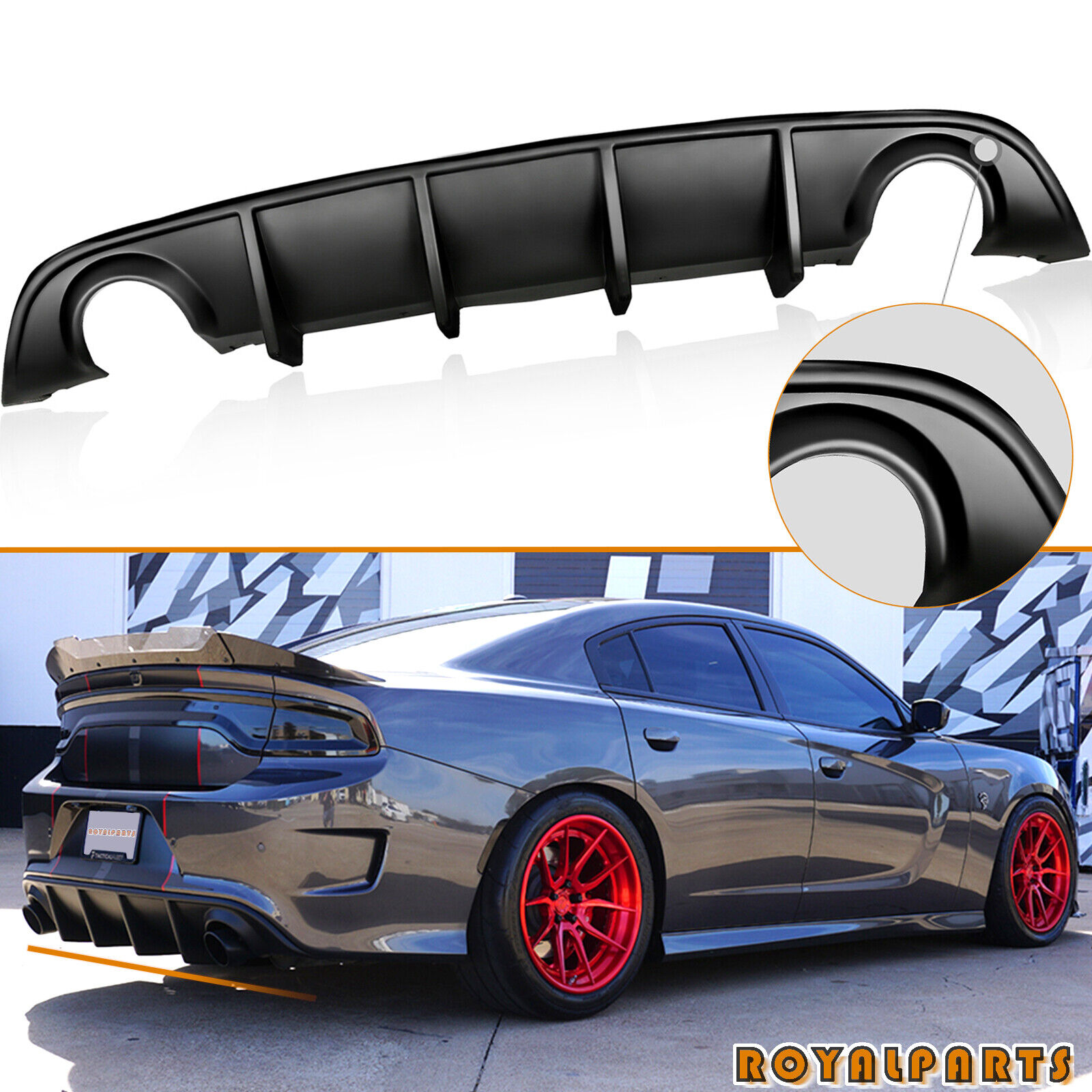 Fits 2015-2024 Dodge Charger Matte Black OE Style Rear Bumper Diffuser Valance