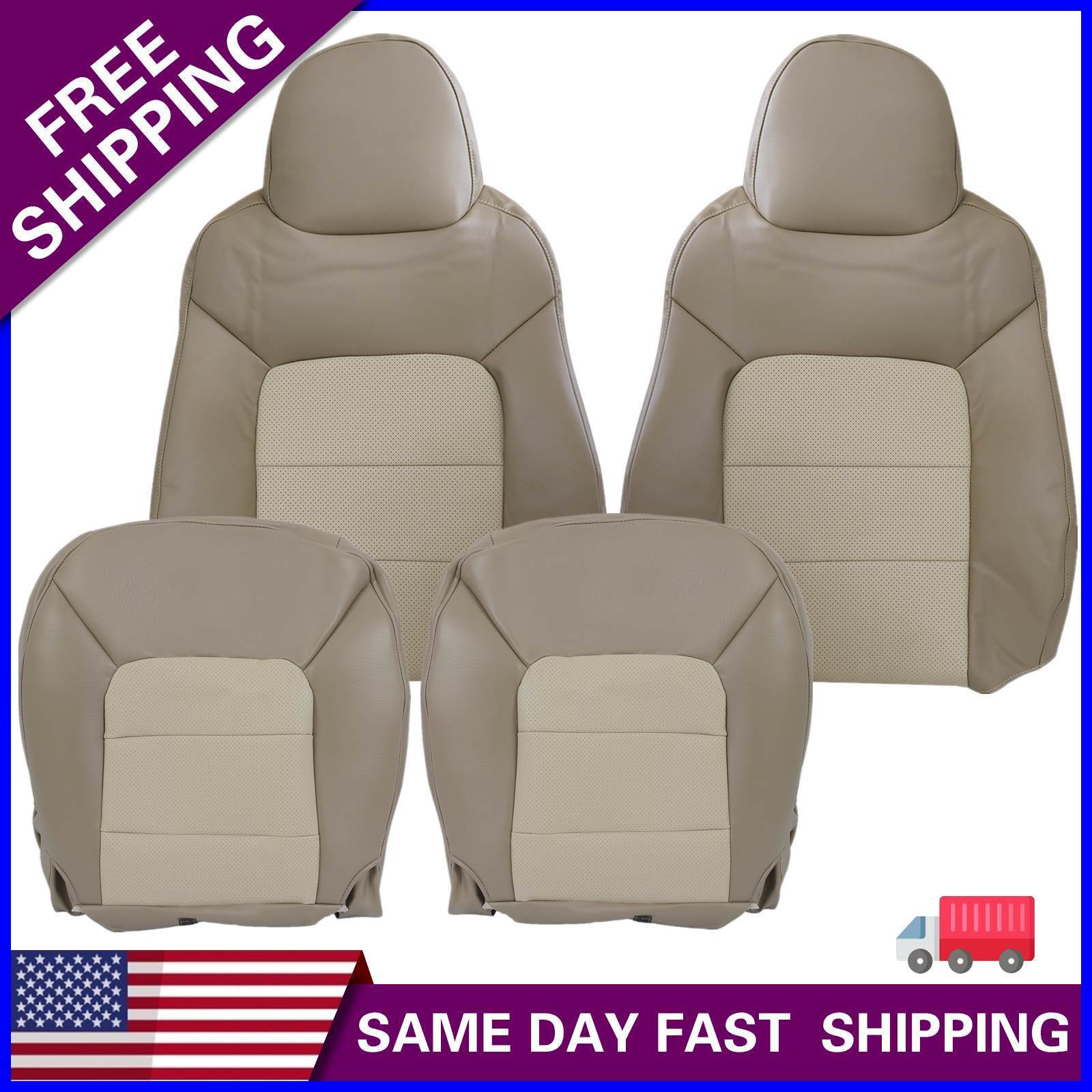 For 03-06 Ford Expedition Front Leather Perforated Bottom / Top Seat Cover Tan