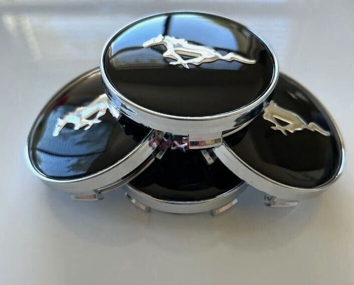 4 pcs 60 mm Horse Mstng Logo Black Silver Alloy Wheel Center Caps Hub Rim Caps
