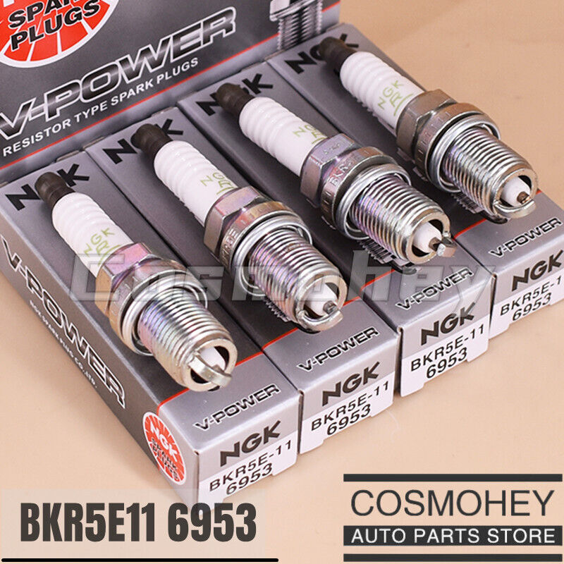 4PCS BKR5E11 V-Power Spark Plug For Nissan Toyota Audi VW Mazda Kia OEM NGK 6953