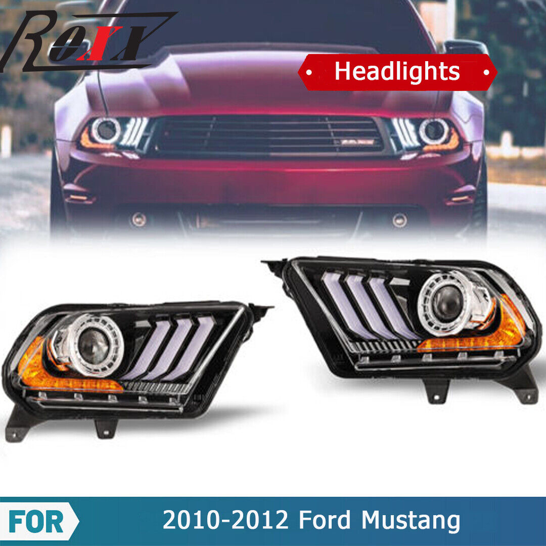 For 2010-2012 Ford Mustang LED DRL Sequential Signal Black Projector Headlights