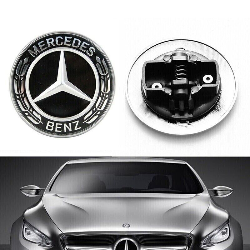 Front Hood Emblem Black&Silver Flat Laurel Wreath Badge For Mercedes Benz 57mm