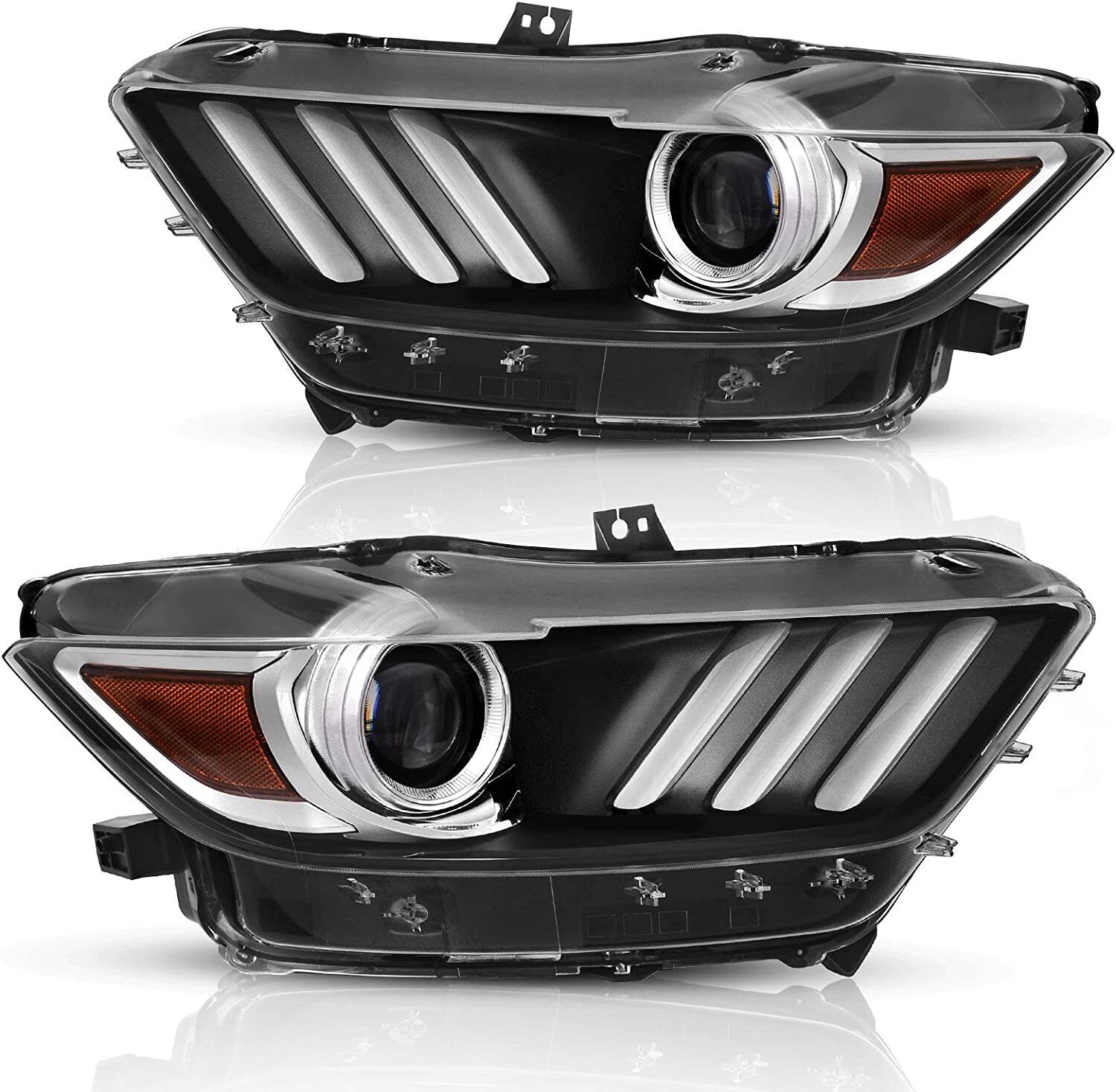LED DRL HID/Xenon Headlights Set Left & Right for 2015 2016 2017 Ford Mustang 