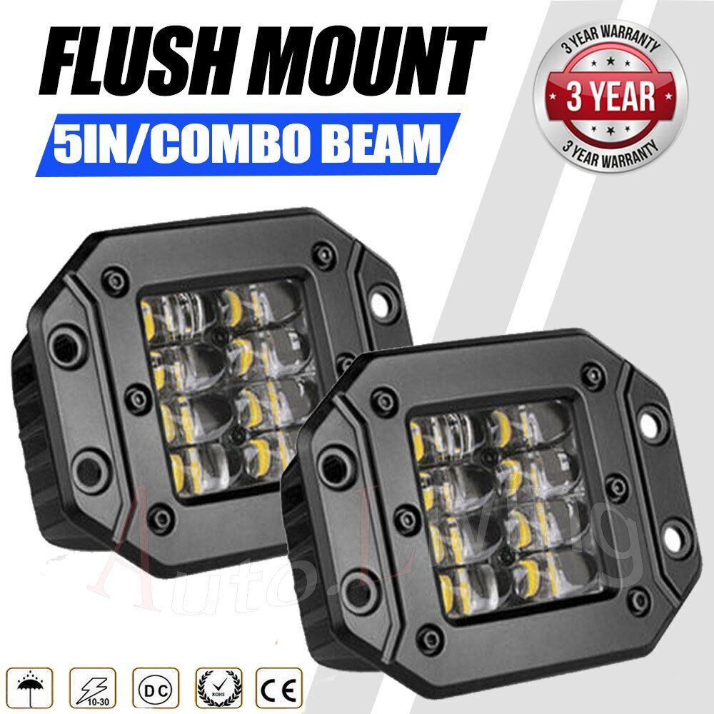 5\'\' inch Flush Mount 200W LED Work Light Bar Rear Bumper Reverse Pods + Wire