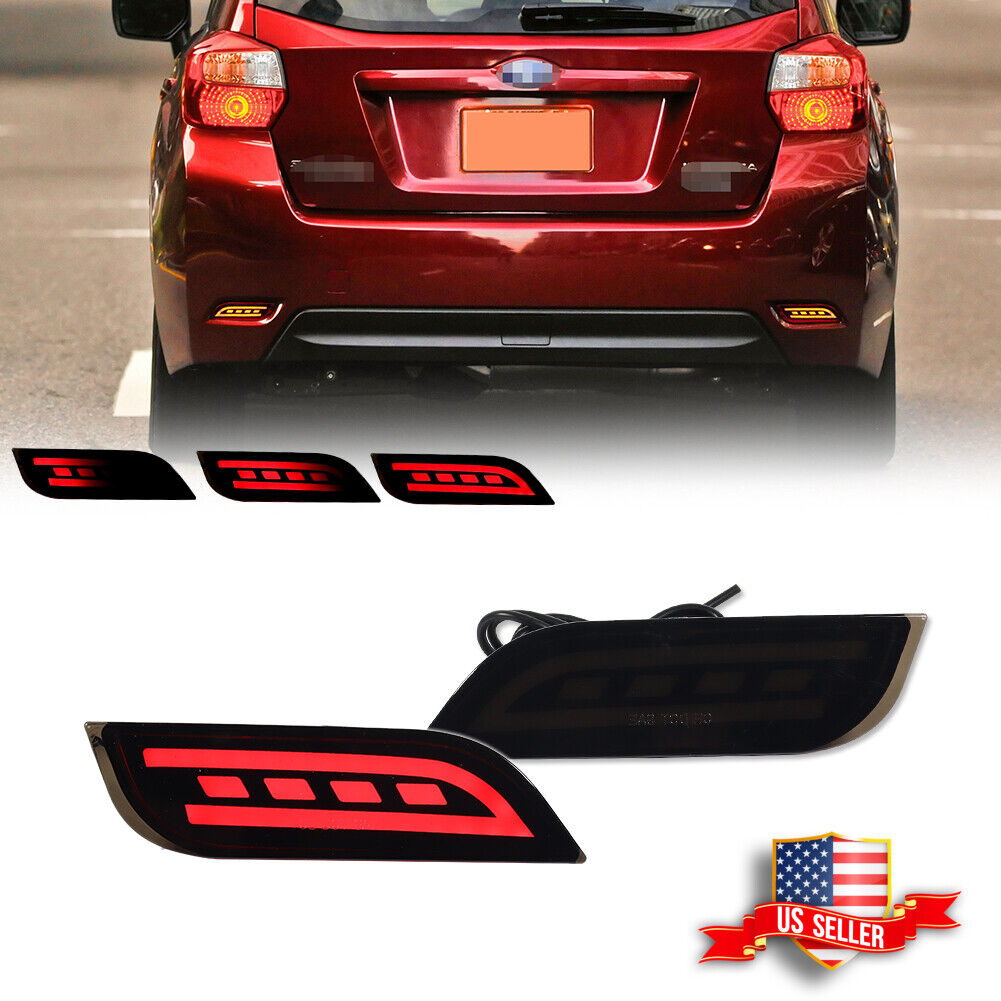 2PCS Smoked Red LED Rear Bumper Fog Brake Tail Lights For 2008-up Subaru Impreza