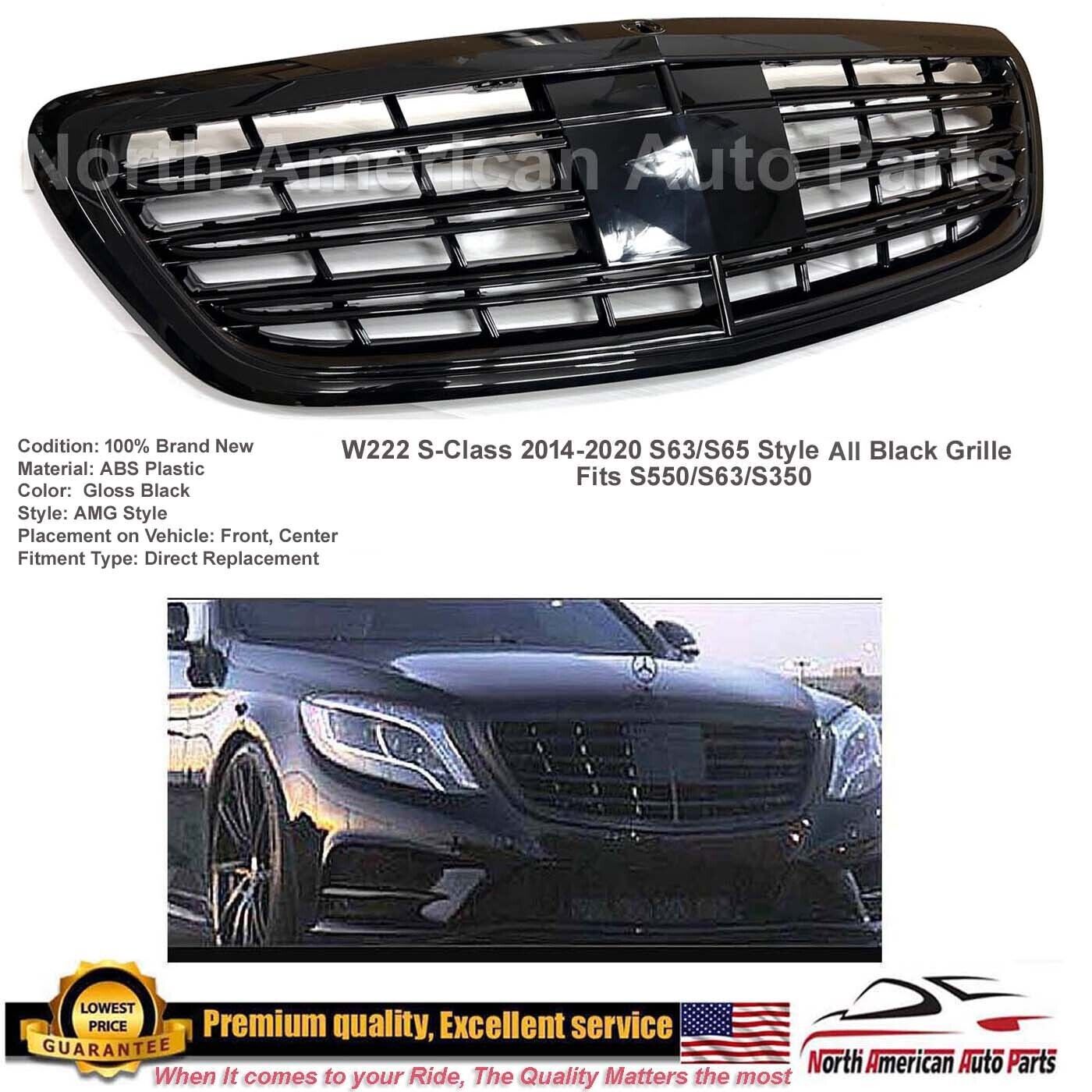 S65 Grille S-Class S550 S63 All Black Glossy AMG Maybach 2014-2020 Without ACC