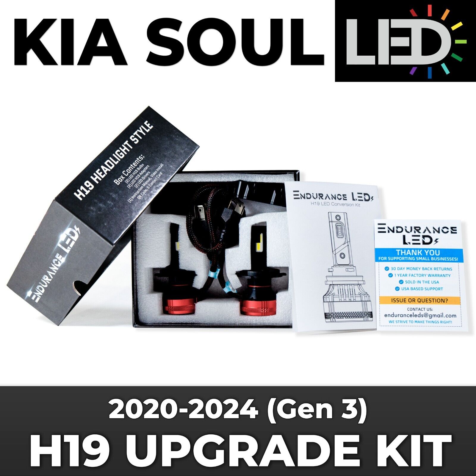 Endurance LEDs KIA H19 LED Headlight Kit, 55W 10000LM Super Bright LED, IP65, x2