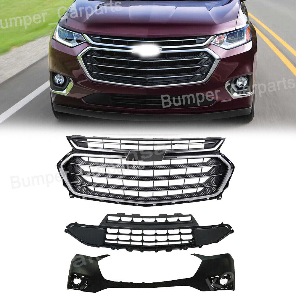 3PCS Front Bumper Upper Grille Grill Set For Chevy Chevrolet Traverse 2018-2021