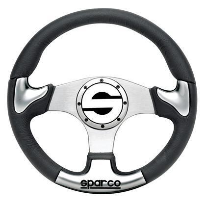 Sparco Steering Wheel P 222 Black Polyurethane 3 Spoke 345mm Silver