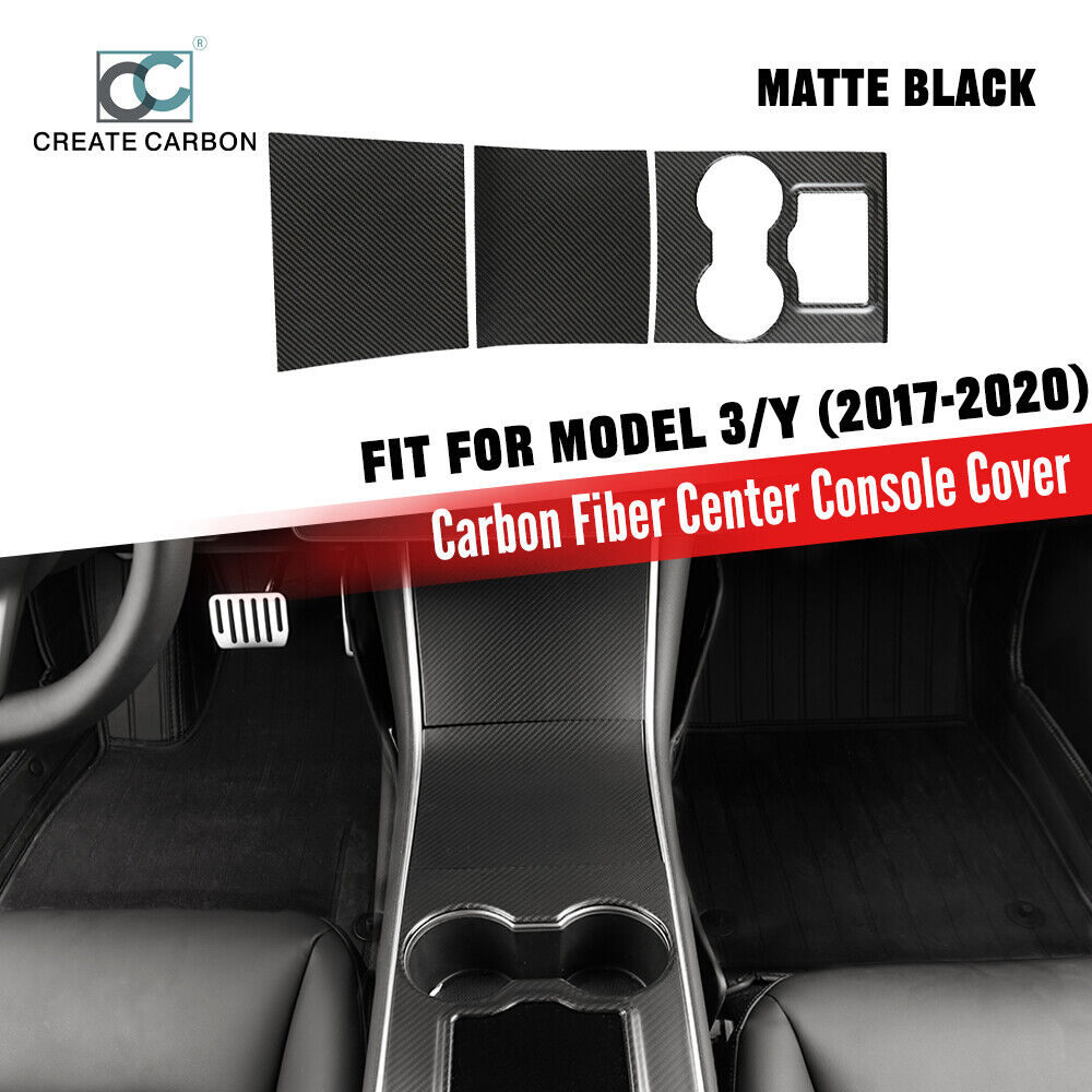 Dry Carbon Fiber Center Console Cover Trims For Tesla Model 3/Y (2017-2020)