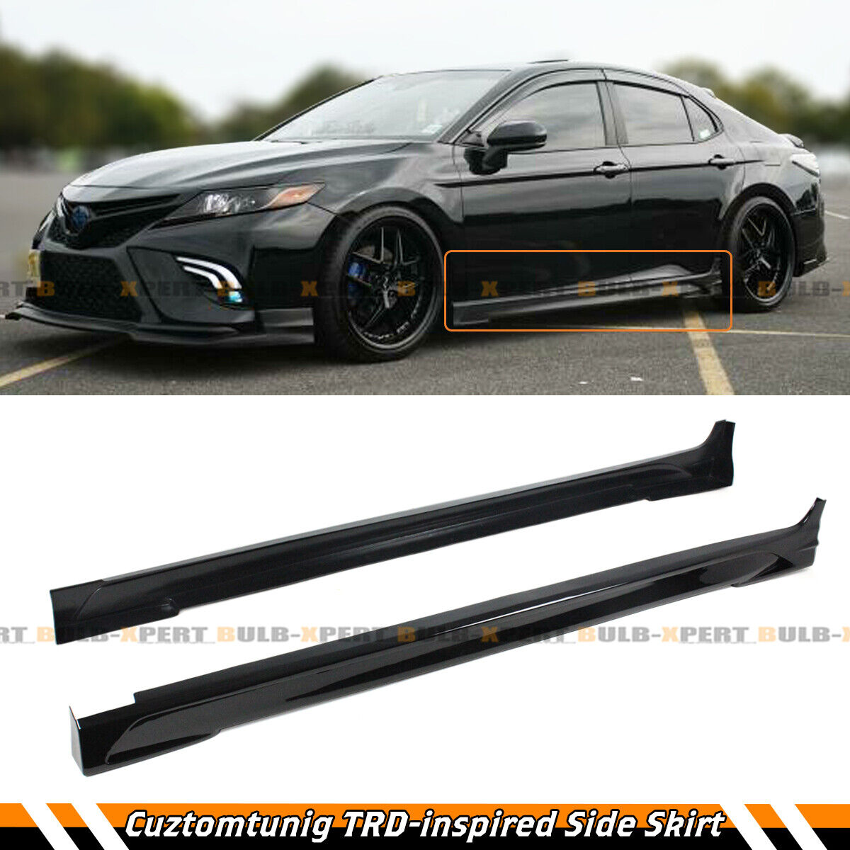 FOR 2018-24 TOYOTA CAMRY LE SE XSE XLE TR STYLE GLOSS BLACK SIDE SKIRT EXTENSION