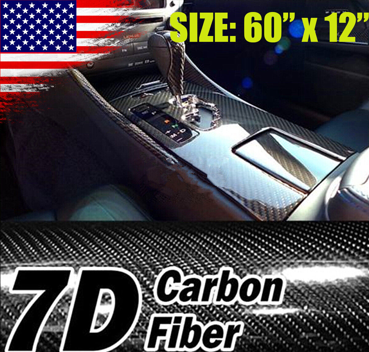 Premium Fibra De Carbono For Car Vinilo Para Autos Carros Negro 1ft x 5ft 7D US