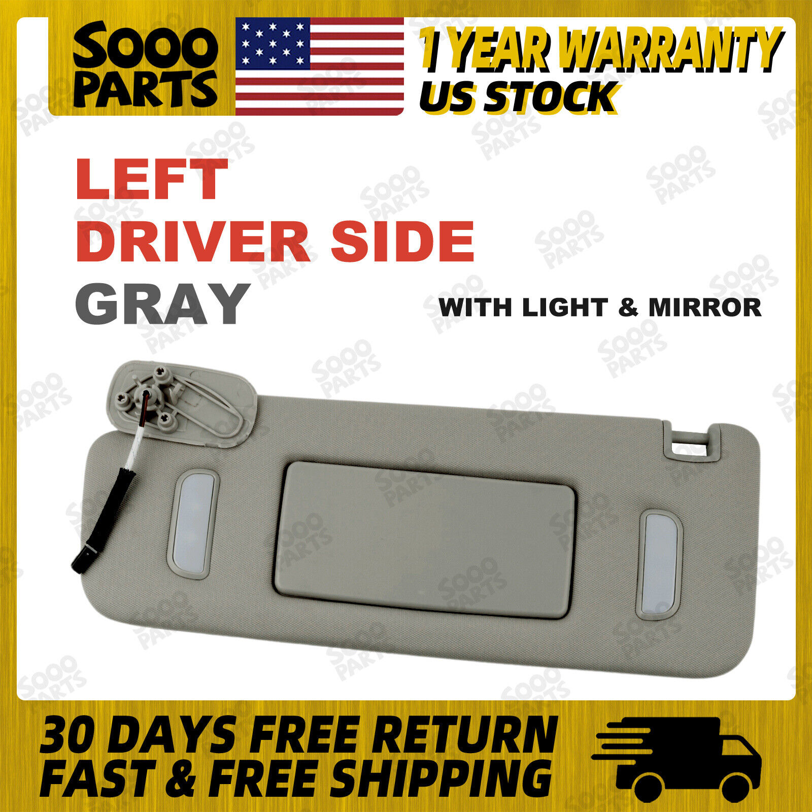 Gray Left Driver Side Sun Visor w/ Light For 2007-2014 Chevrolet GMC 22850306