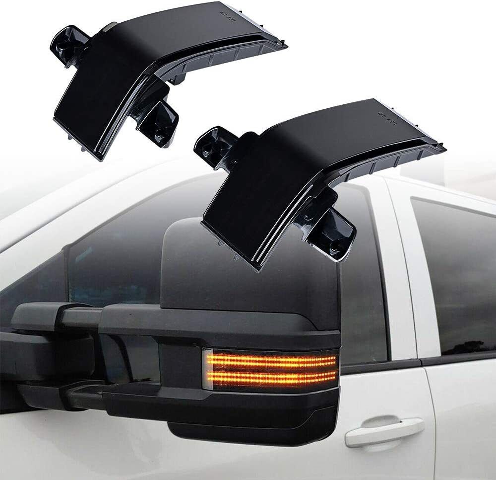 2x Dynamic Smoked LED Side Mirror Light For 14-19 Chevy Silverado GMC Sierra HD
