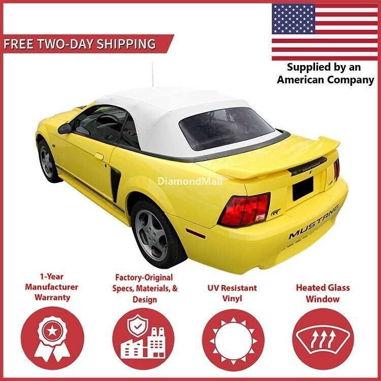 1994-04 Ford Mustang Soft Top w/ DOT Approved Glass Window, Precision Fit, White