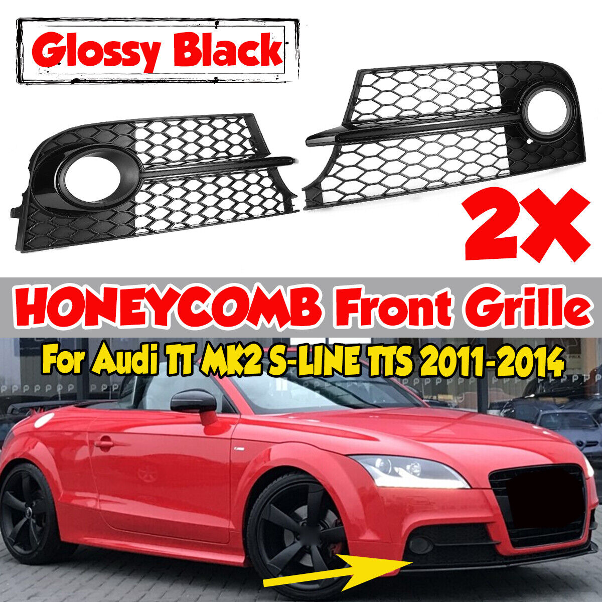 Pair Car Front Bumper Fog Light Grill Honeycomb Style Fit AUDI TTS MK2 2011-2014