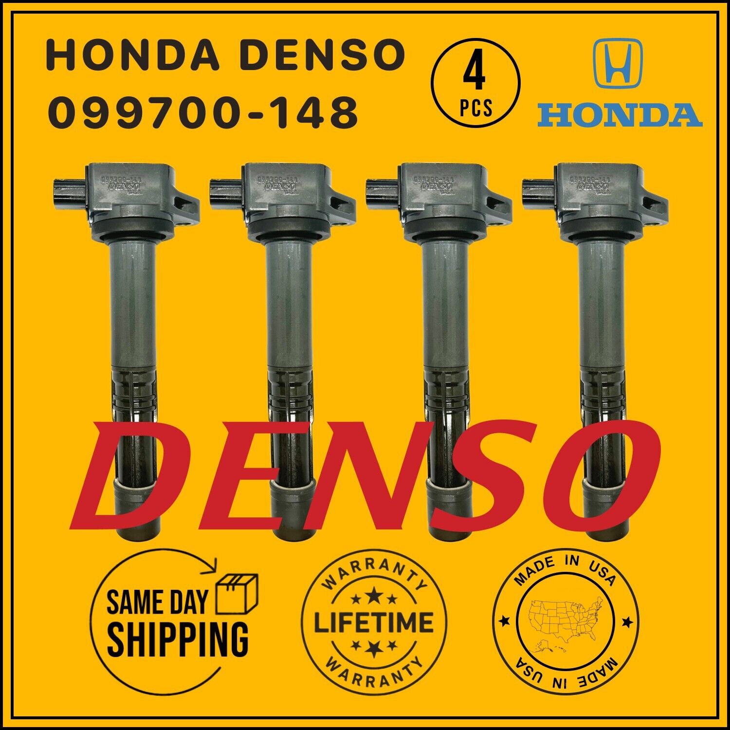 099700-148 Denso x4 Ignition Coils for 2008-2012 Honda Accord CR-V Civic 2.4L L4