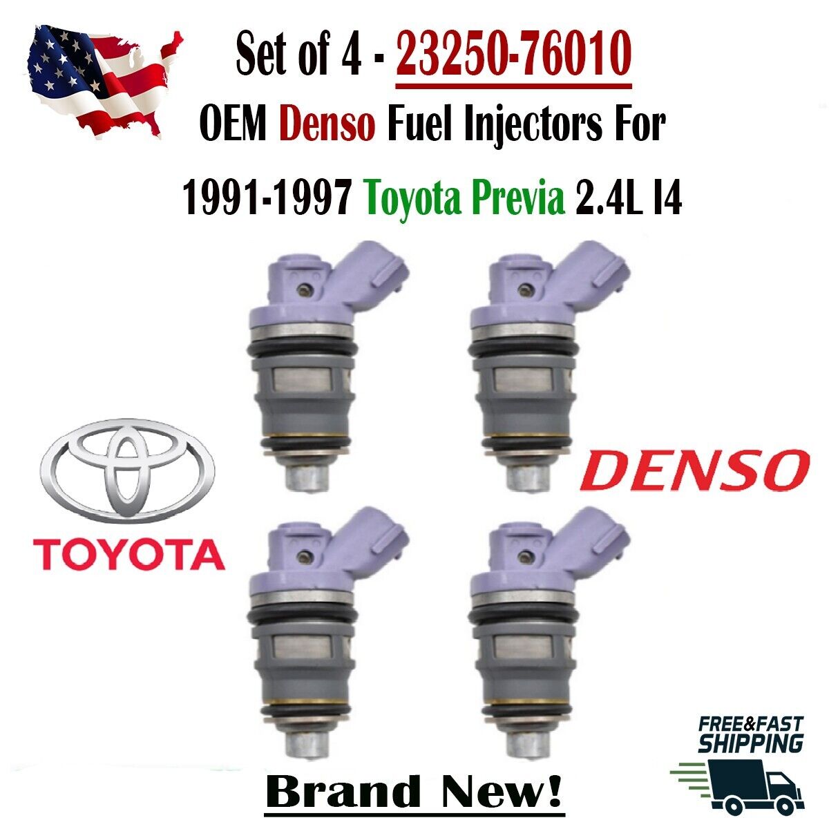 BRAND NEW Genuine Denso x4 Fuel Injectors for 1991-1997 Toyota Previa 2.4L I4