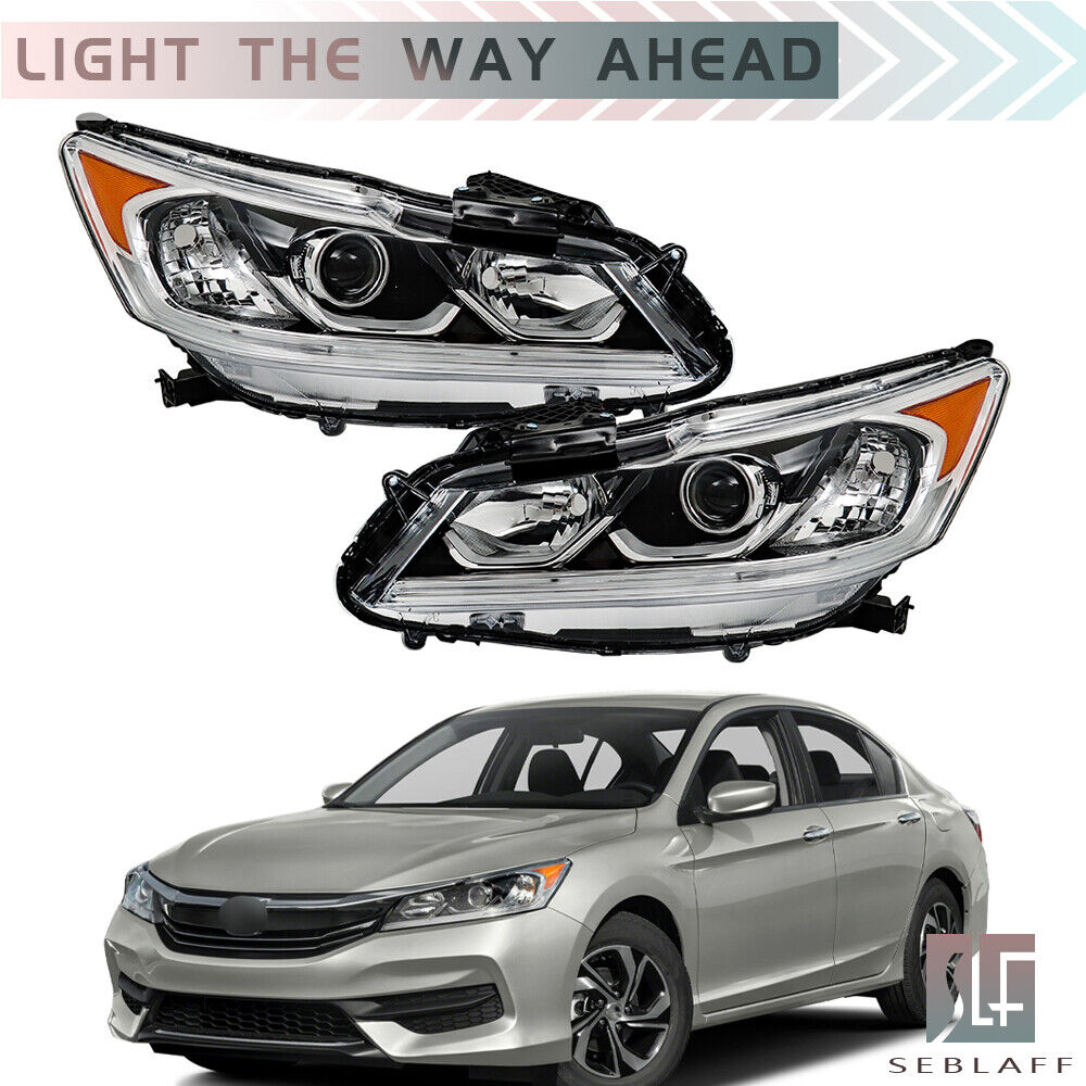 Driver&Passenger For 2016-2017 Honda Accord Halogen W/LED DRL Headlight Assembly