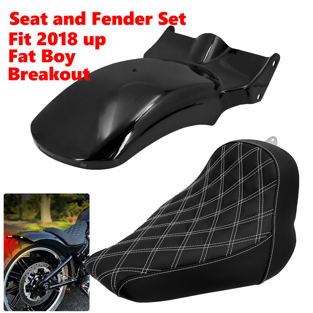 Short Rear Fender White Diamond Seat Kit Fit For Harley Softail Fat Boy 18 - 23