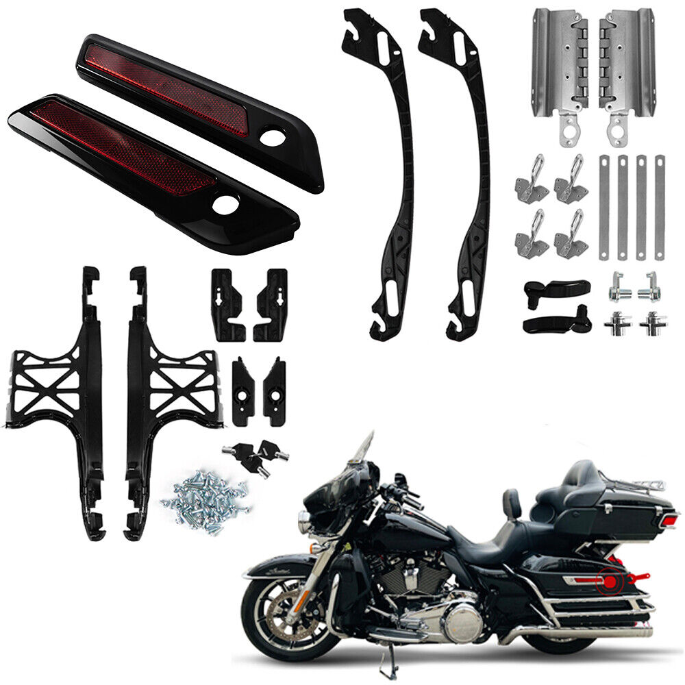 Black Cover One Touch Opening Saddlebag Latch Lids Hardware Kit For Harley 14-22