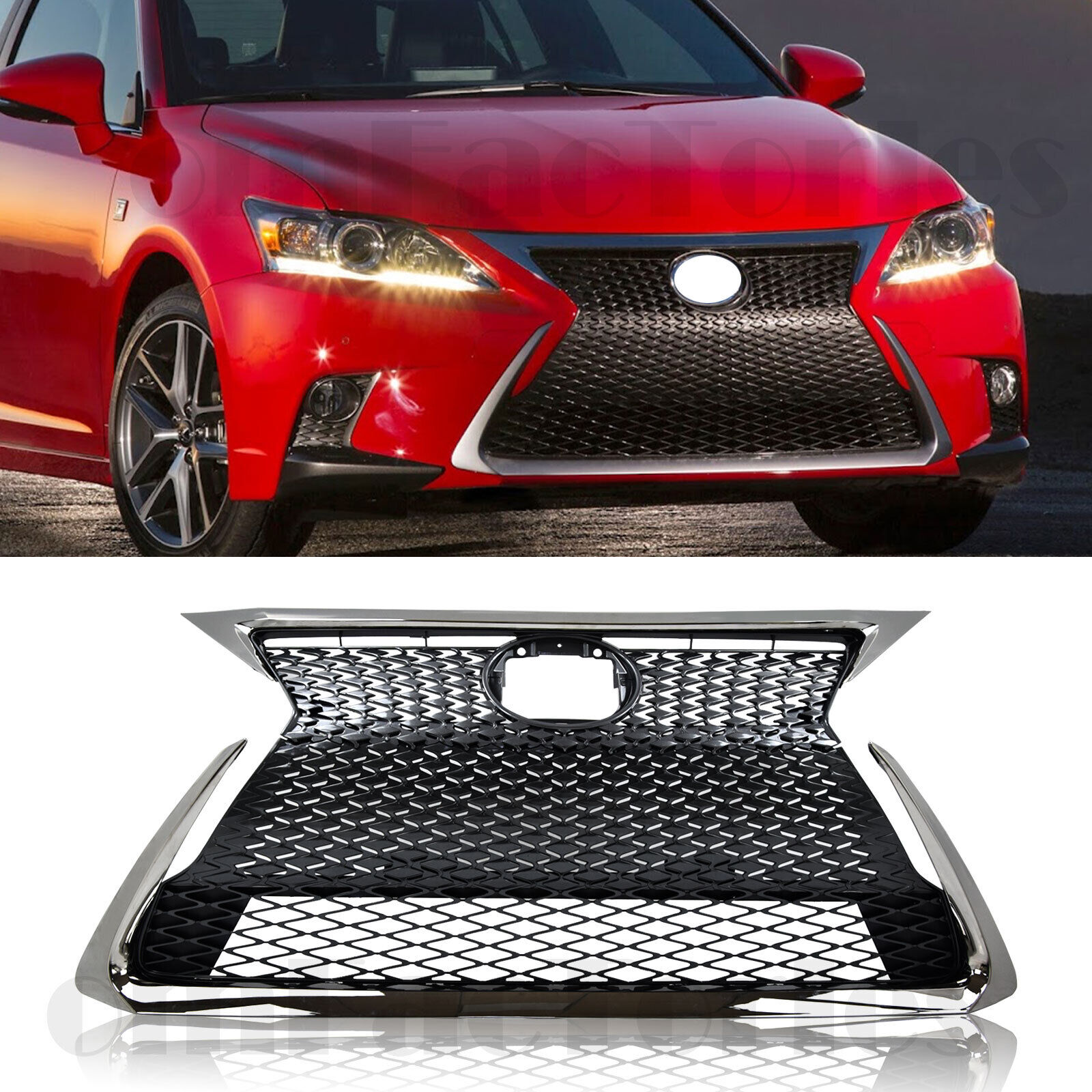 For 2014-2017 Lexus CT200H F-SPORT FRONT BUMPER GRILLE WITH CHROME TRIM MOLDING