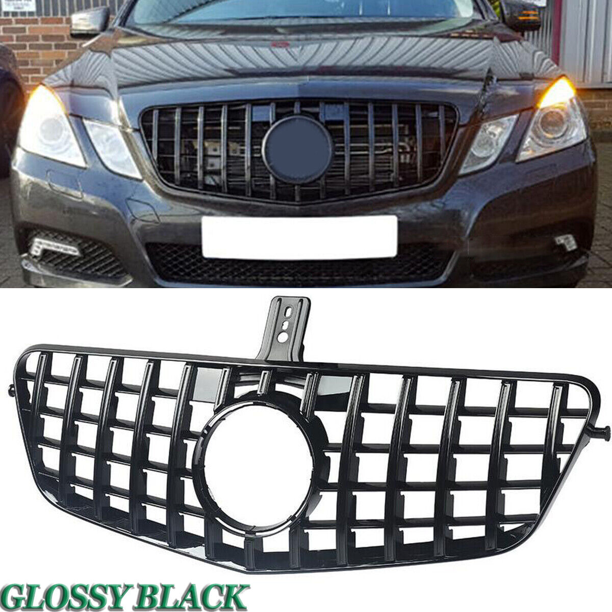 GT R Style Front Grille For Mercedes Benz W212 E-CLASS Gloss Black 2009-2013