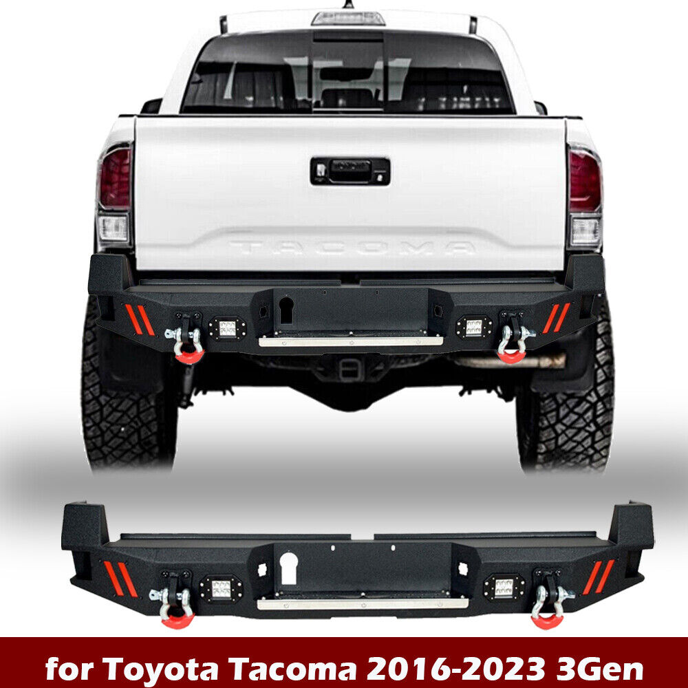 For 2016-23 Toyota Tacoma Steel Rear Bumper with Sensor Hole LED Lights D-rings