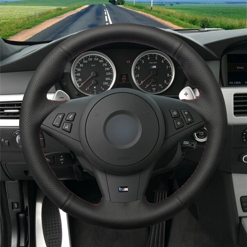 Hand Sewn Leather Car Steering Wheel Cover for BMW M5 E60 Sedan E61 Touring M6