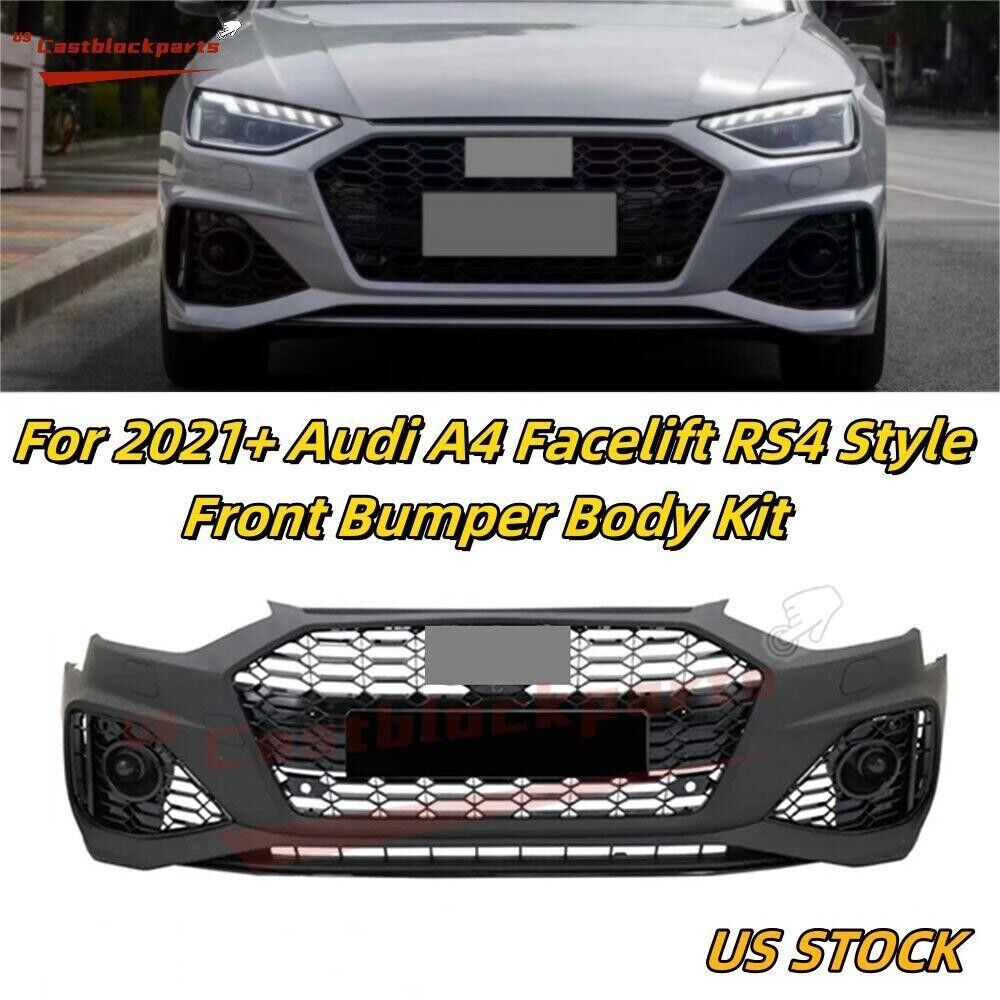New RS4 Style For 2021 2022 2023 Audi A4 Upgrade Front Bumper Body Kit W/ Grille