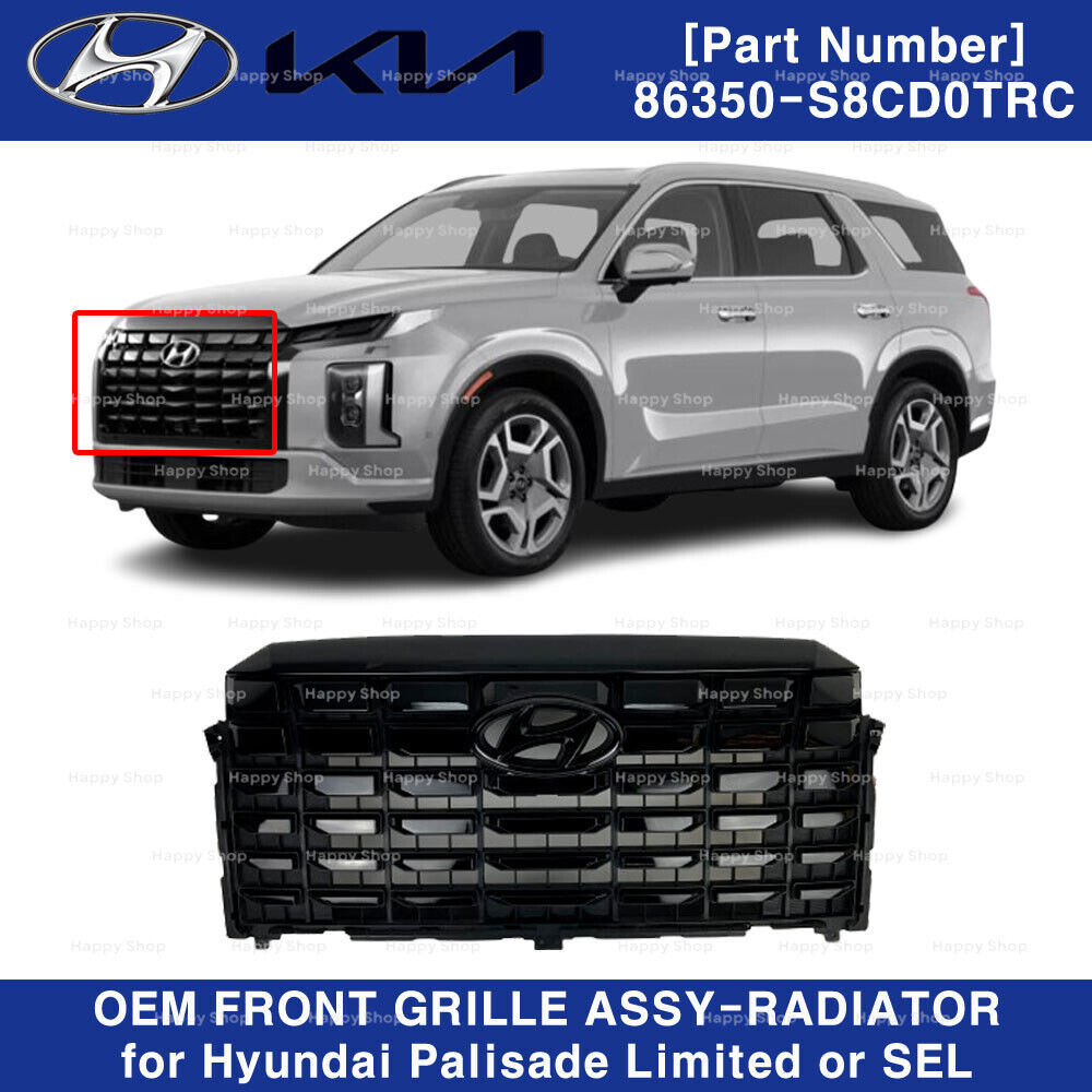 86350S8CD0TRC GRILLE ASSY-RADIATOR Black for Hyundai Palisade Limited SEL 23-24