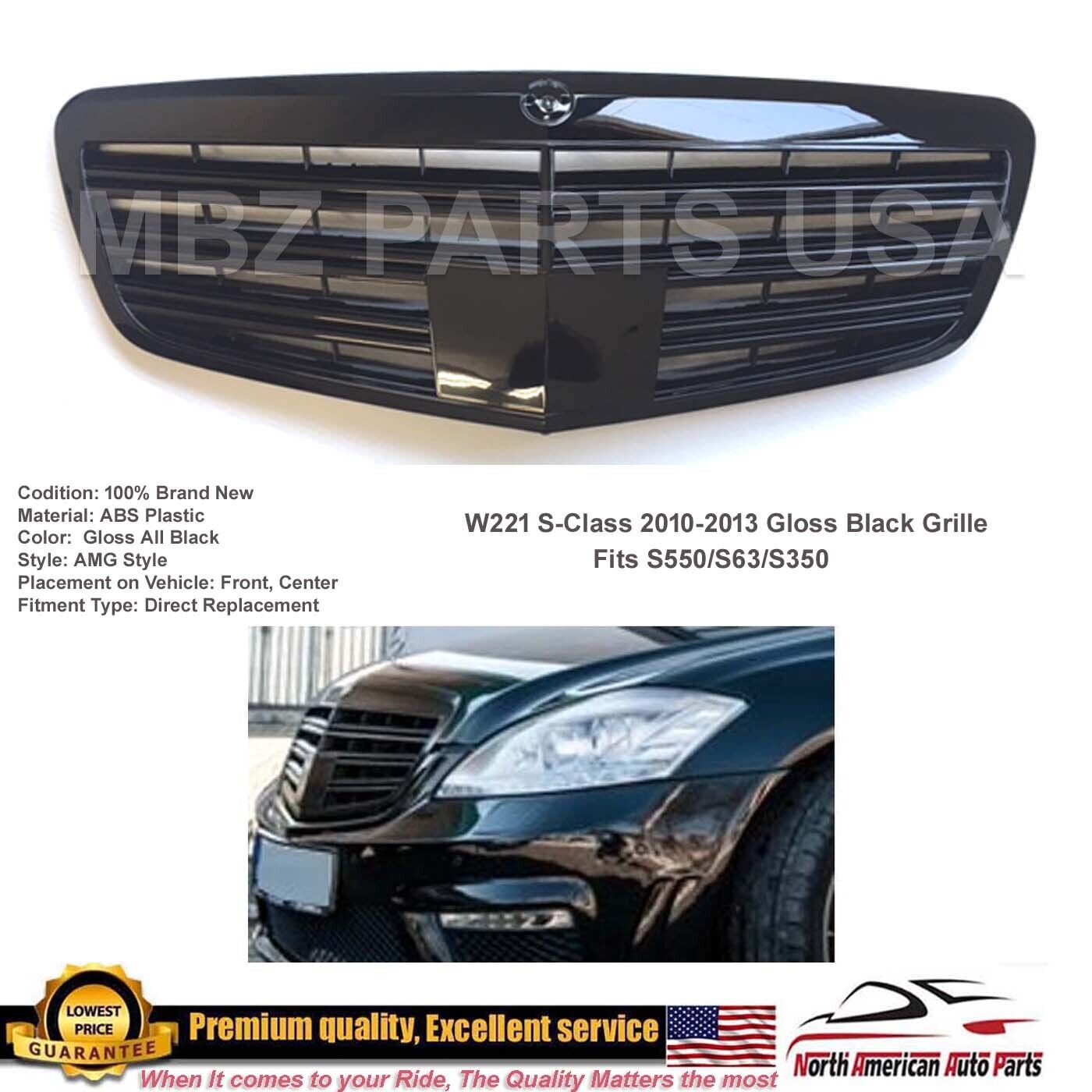 S550 S63 S350 S-Class All Black Grille 2010 2011 2012 2013 Luxury Glossy New S65