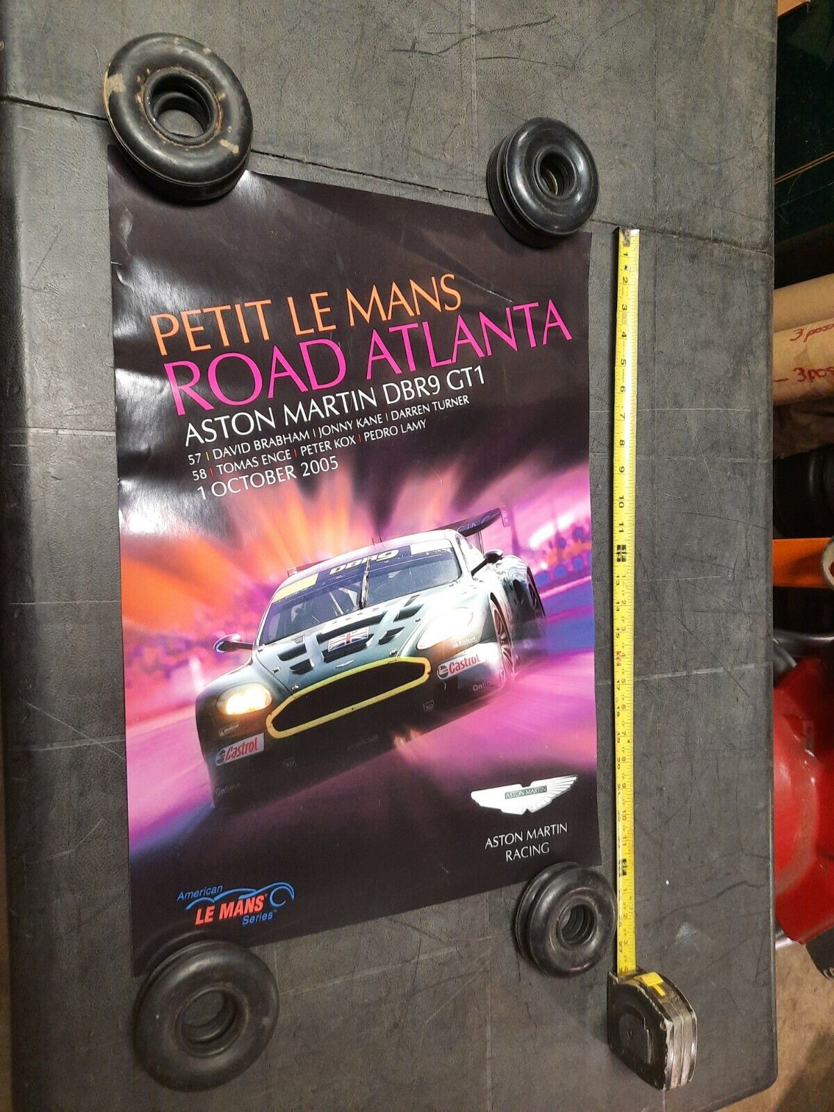 LE Mans Aston Martin DBR9 GT1 Road Atlanta Petit  2005 Poster 2 sided original 