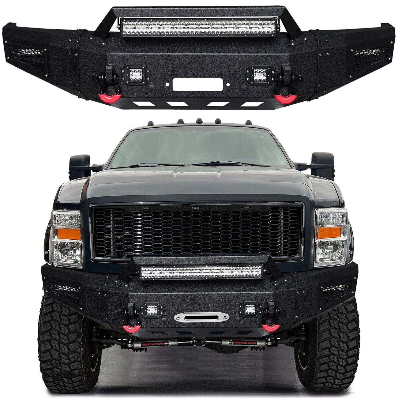 Vijay For 2008-2010 Ford F250/F350 Steel Front Bumper With Winch Plate&LED Light