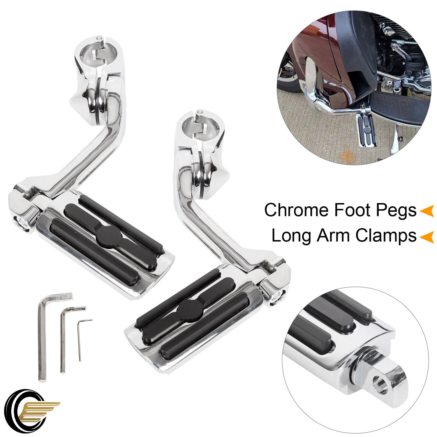 Chrome Long Motorcycle Highway Foot Pegs For Harley Street Glide Road King