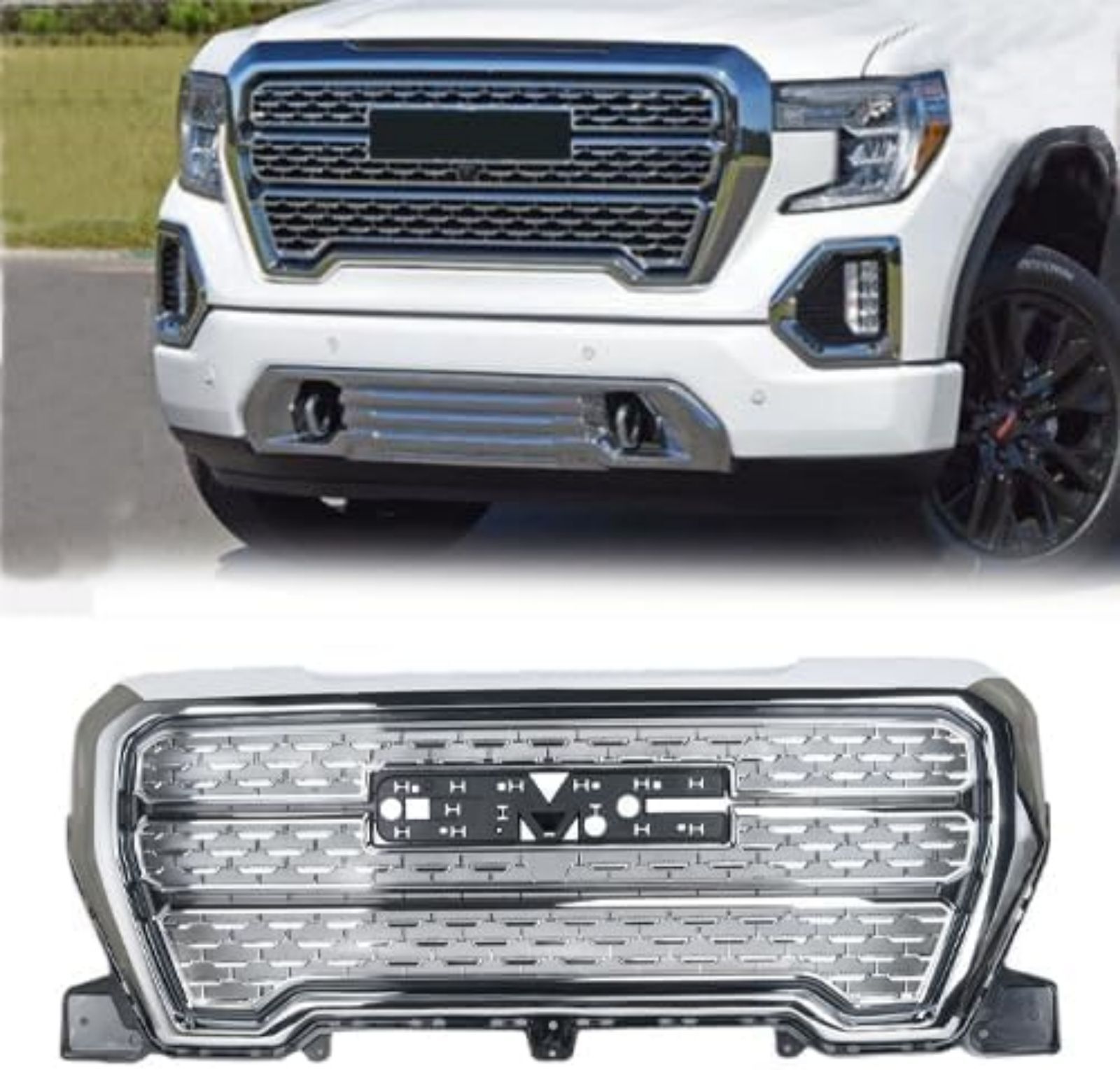 VICTOCAR Front Upper Chrome Grille Fits 2019-2021 GMC Sierra 1500 Denali Style