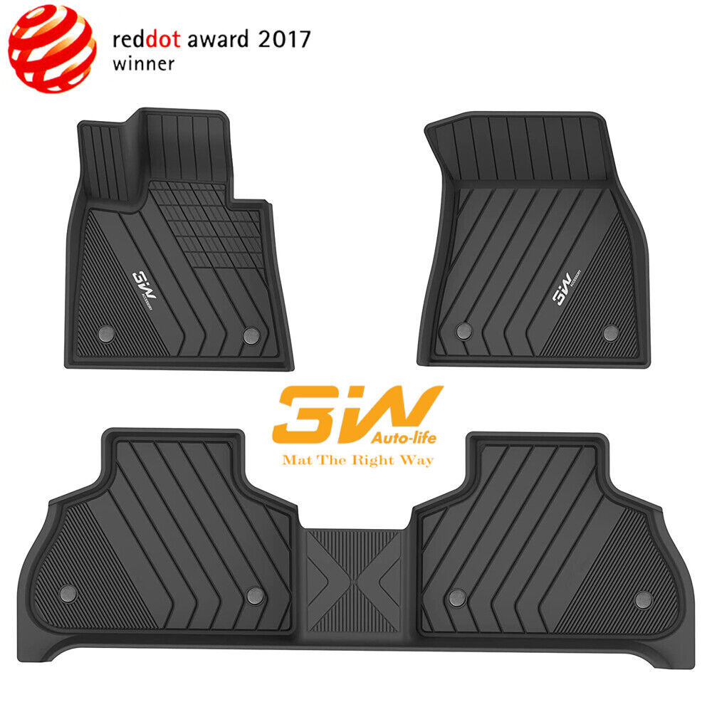 3W Front Rear 2 Rows Black All-Weather Floor Mats For BMW X7 7 Seats 2019-2023