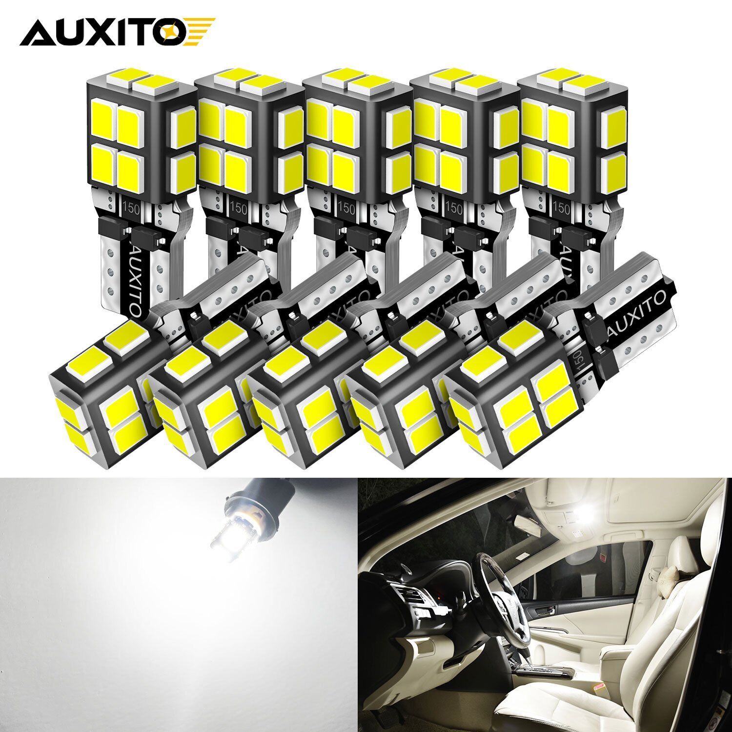 AUXITO LED T10 194 168 W5W Interior Map Dome Trunk License Plate Light Bulb 10PC