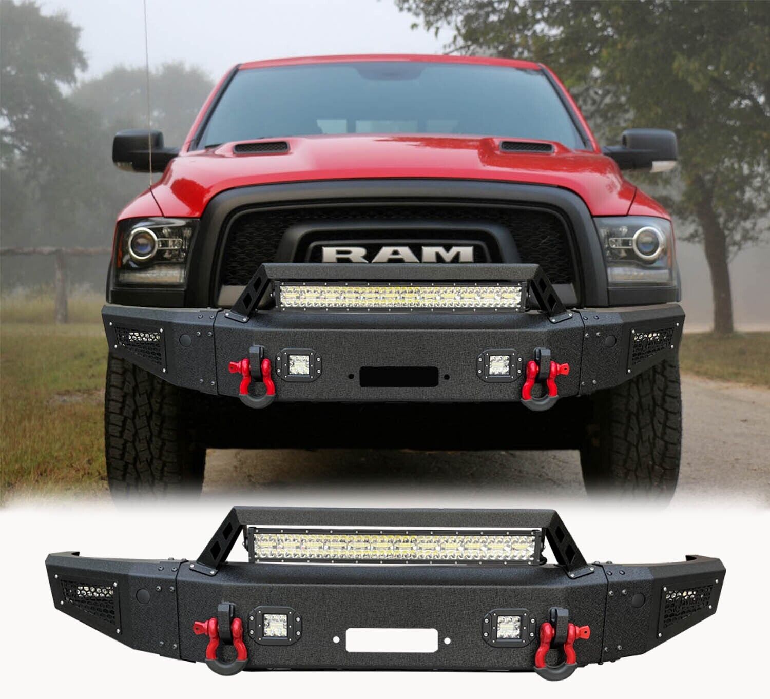 Vijay New Steel Front Bumper W/D-Rings&LED Lights For 2015-2018 Ram 1500 Rebel