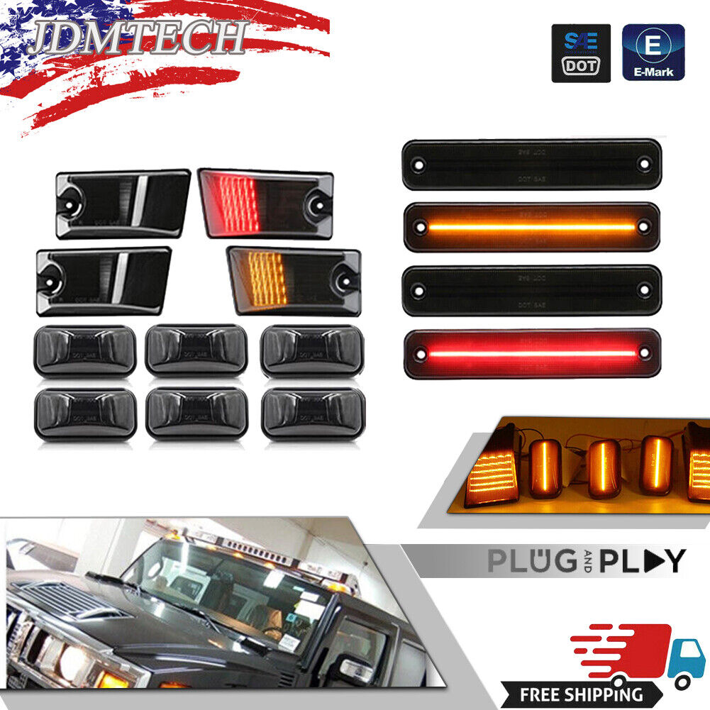 14x Smoked LED Roof Cab Clearance Light Side Marker Lamp For 2003-2009 Hummer H2
