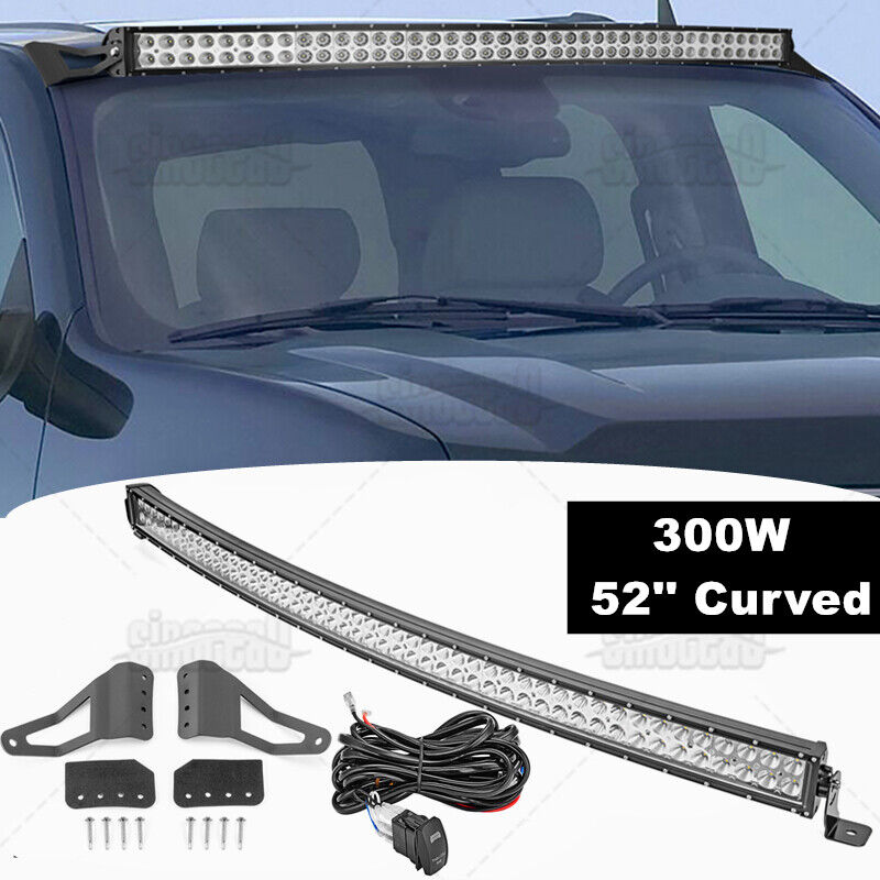 Fits 07-13 Silverado/Sierra 1500 52'' Curved LED Light Bar Roof Combo+Mount+Wire
