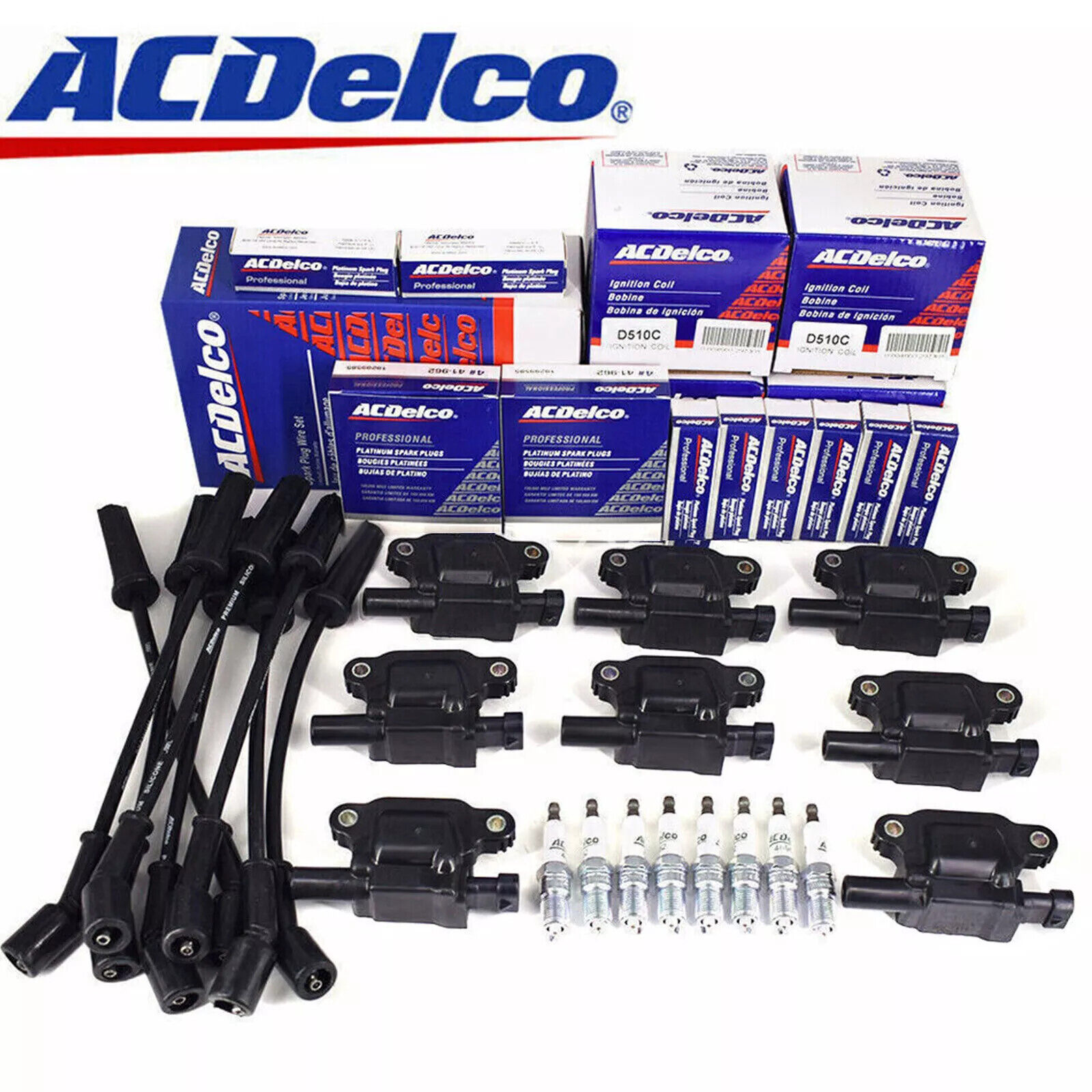 8PCS OEM AcDelco UF413 Ignition Coil + 41-110 Spark Plug + 9748UU Wire Fit GMC