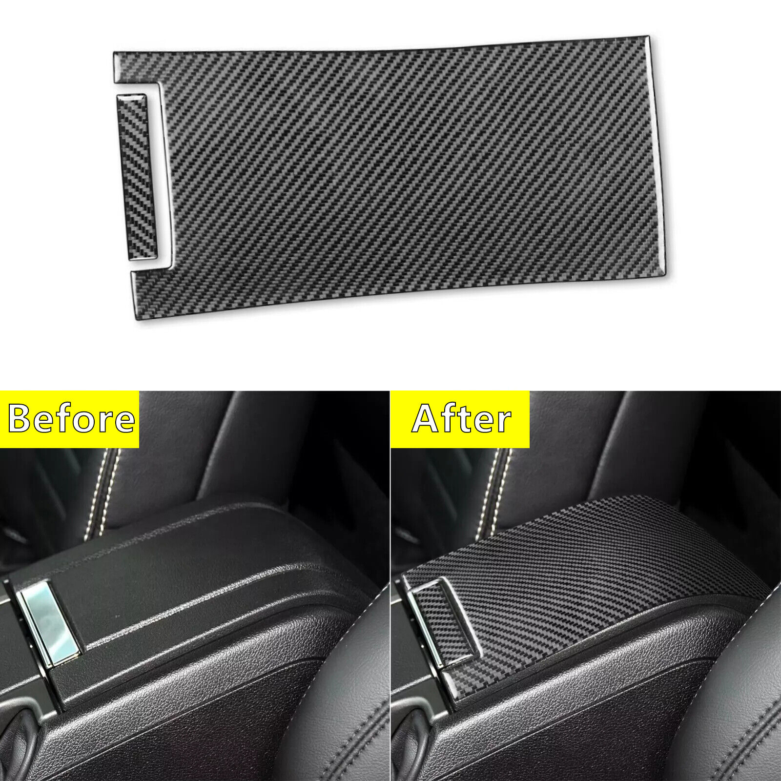 2Pcs Real Carbon Fiber Decal Center Console Armrest Box Cover For Mustang 09-14