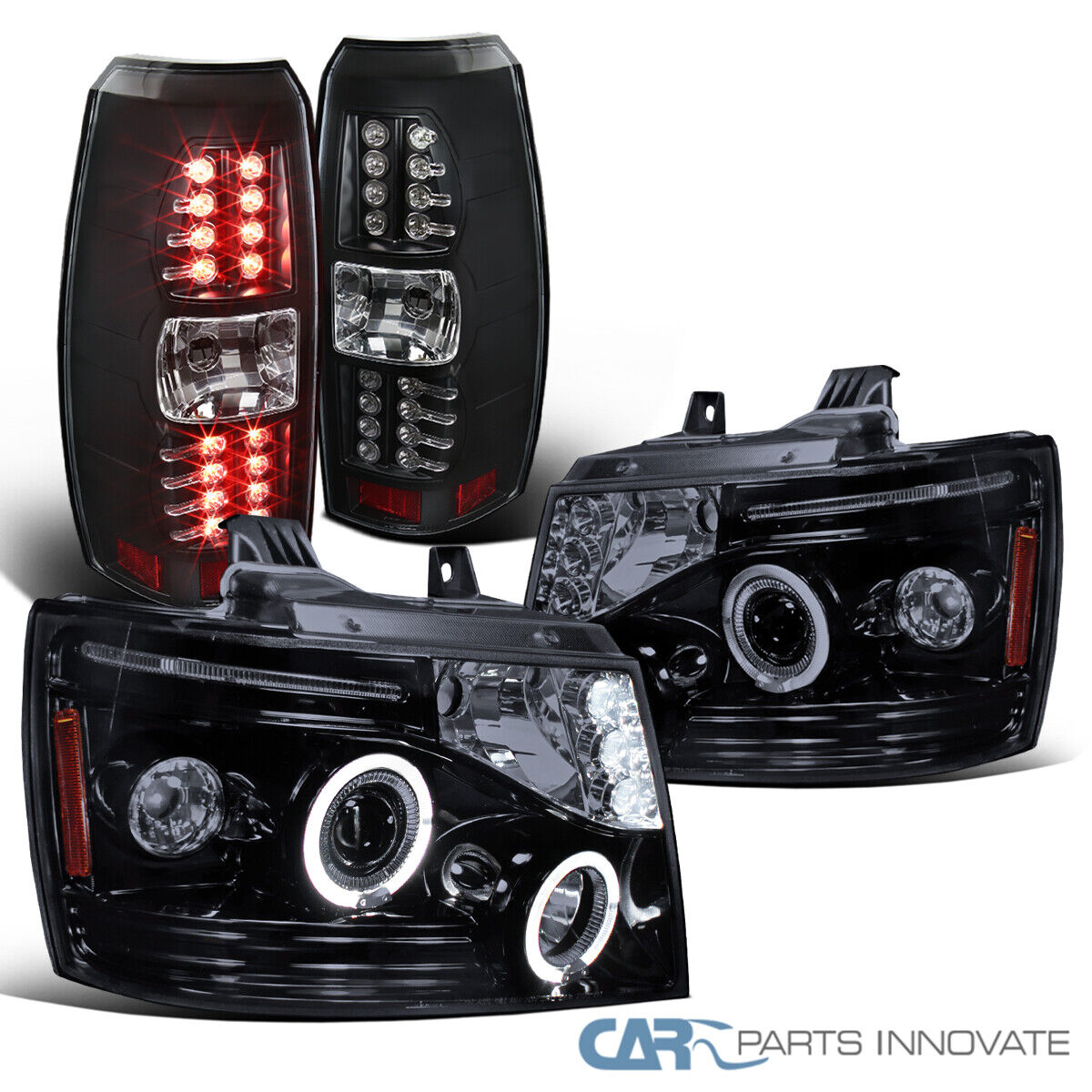 Fit 2007-2012 Avalanche Smoke Halo Projector Headlights+Black LED Tail Lights