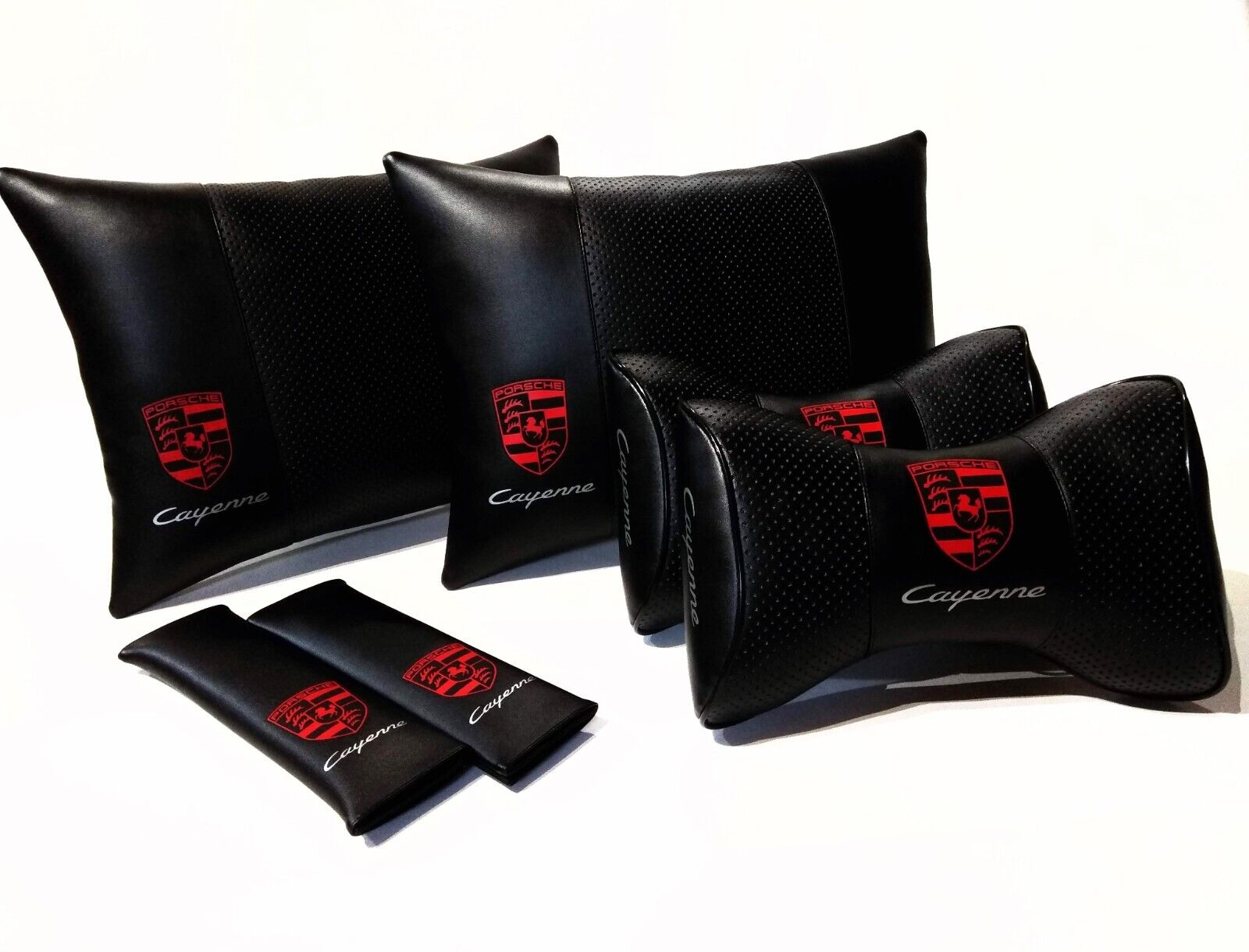 1 Set 6pcs Car Seat Headrest Pillow Best Lumbar Back Cushion Support PU Leather