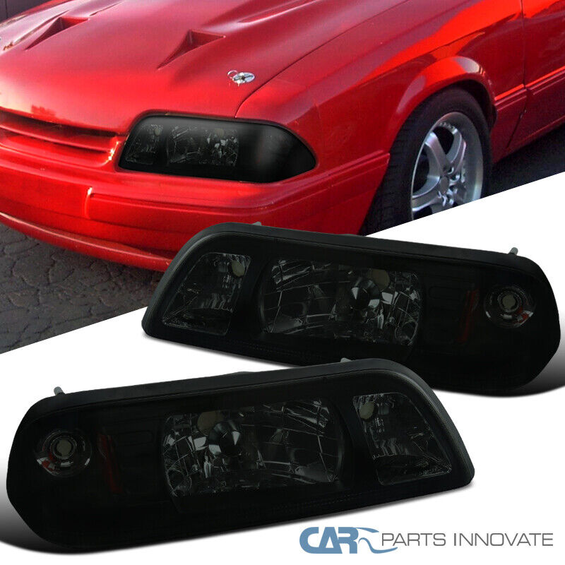 Fits 1987-1993 Ford Mustang Replacement Smoke 1PC Style Headlights Corner Lamps